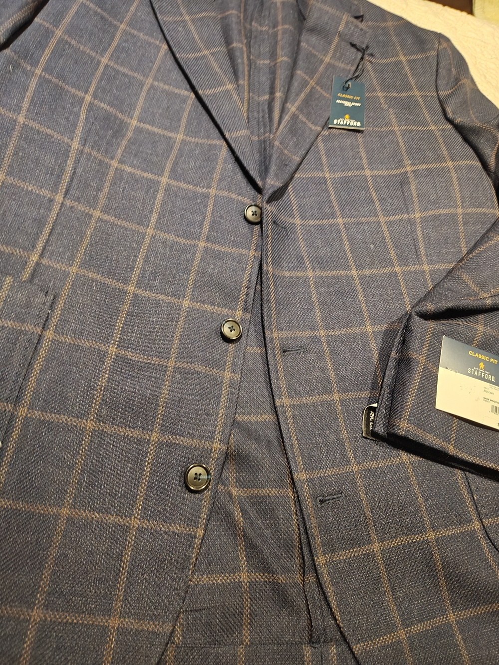 Stafford Navy Windowpane Blazer 46R